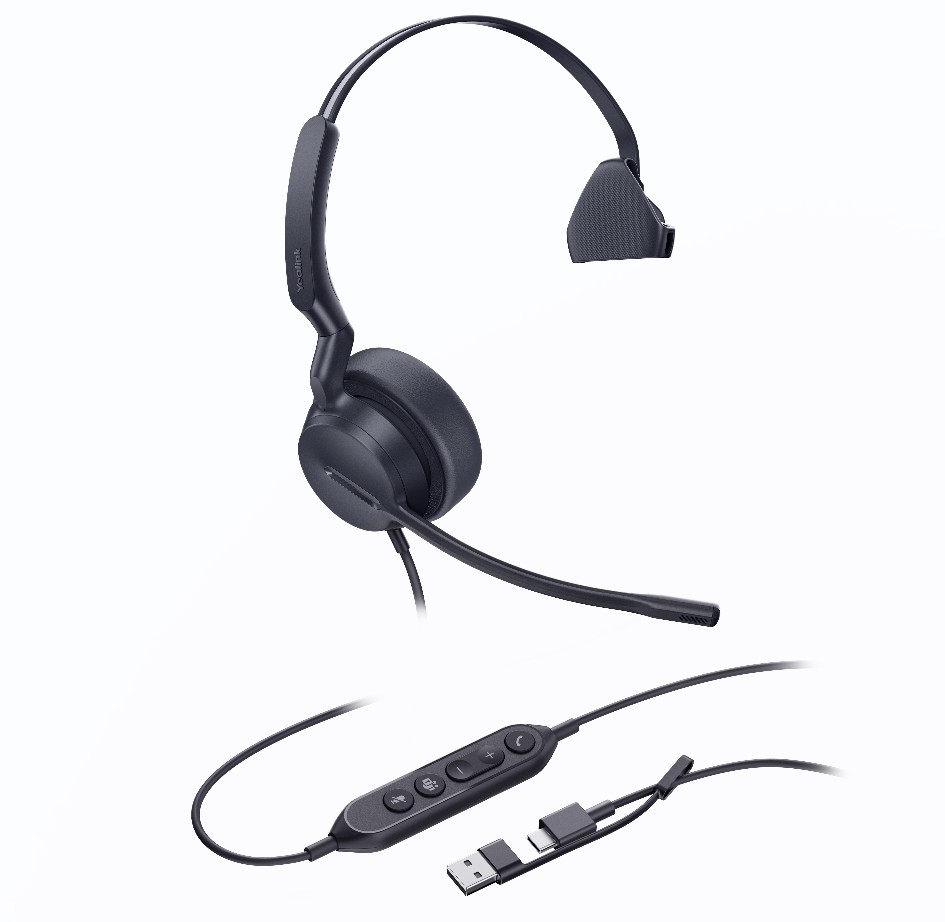 *Last Stock Yealink UH44 Mono Teams USB-C/A Microsoft Certified USB Wired Headset, Dual Noise-Canceling Microphones, 35mm Speaker, Busylight Leather E