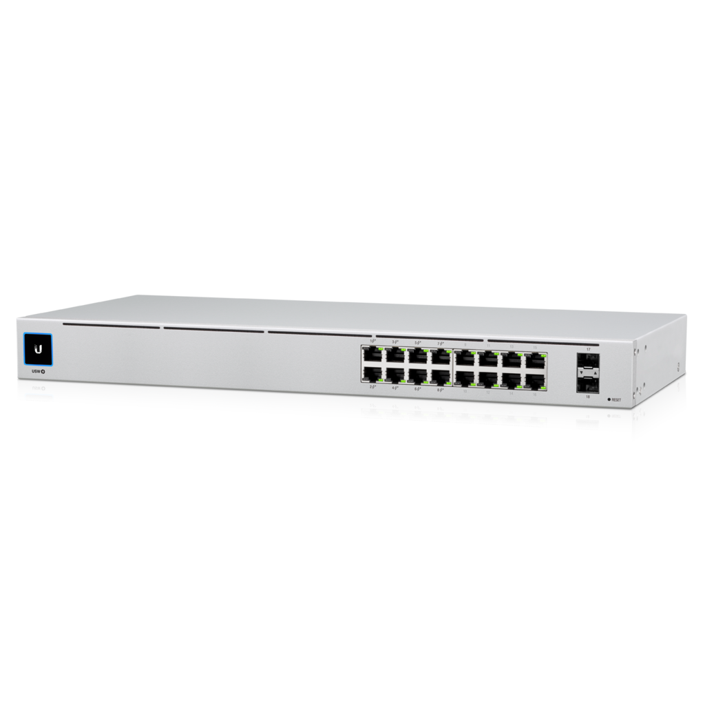 Ubiquiti UniFi 16-port Managed Gigabit Switch - 8x PoE+ Ports, 8x Gigabit Ethernet Ports, 2x SFP , 42W, Touch Display, Fanless , GEN2