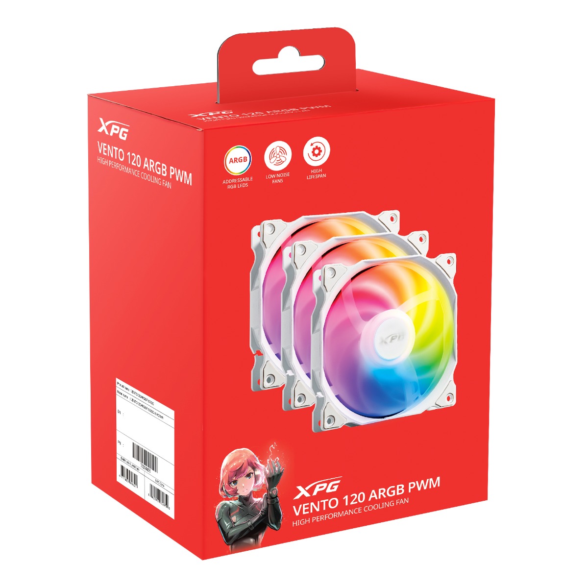 ADATA XPG VENTO R ARGB PWM REVERSE FLOW WHITE FAN (3 PACK)