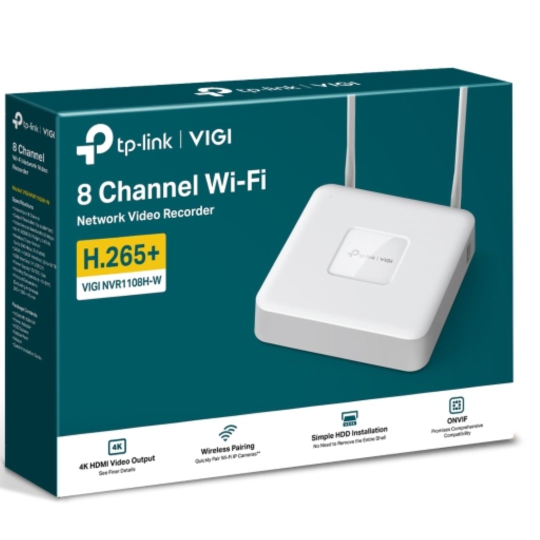TP-Link VIGI NVR1108H-W 8 Channel Wi-Fi Network Video Recorder, 4K HDMI Output、16MP Decoding Capacity、RX/TX-80Mbps/60Mbps、8-Channel Simultaneous