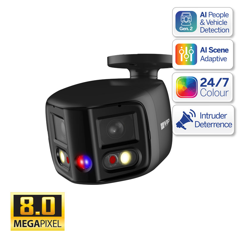 Professional AI Series 8.0MP 180° Active Deterrence Bullet (Black)