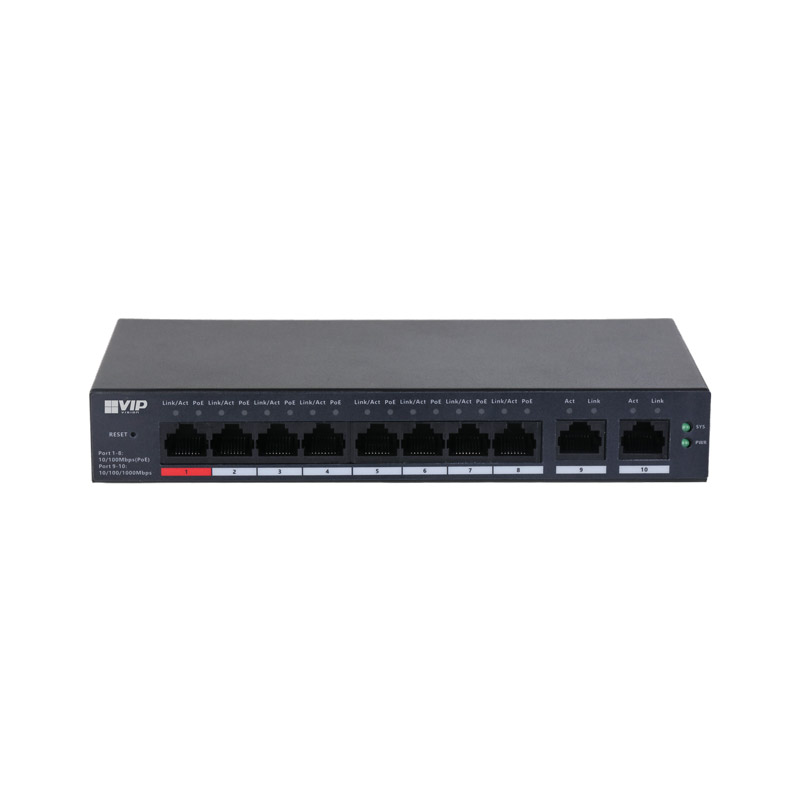 VIP Vision Unmanaged 8-Port (100M) Hi-PoE Switch with 2-Port Uplink (1000M)