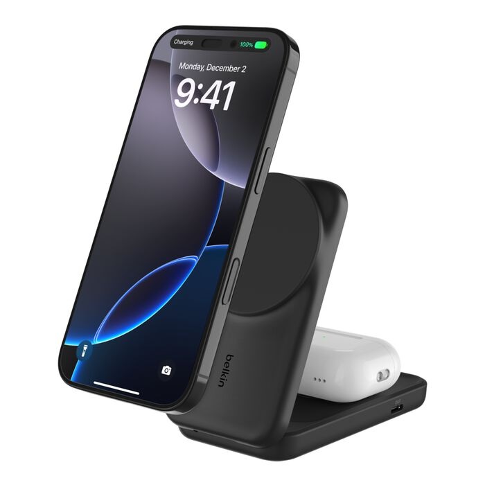 Belkin UltraCharge 2-in-1 Foldable Magnetic Charger With Qi2(25W)+USB-C Wall Charger(45W)+USB-C Cable(1.5M) - Black(WIZ039auBK),2 Years Warranty